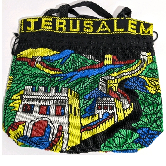 Vintage Handbags - Vintage 80's Kitsch Beaded Jerusalem Tote Handbag